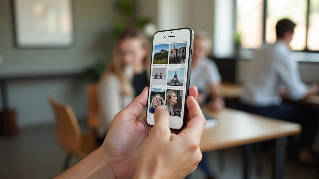 Portfólio responsivo exibido em smartphone mostrando layout assimétrico adaptado para mobile com imagens em tamanhos variados